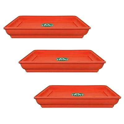 TrustBasket UV Treated Square Bottom Tray(Plate/Saucer) Suitable for 6 inch Square Plastic Pot - Terracotta Color - Set of 3 | Heavy Duty Highly Durable Plant saucer Gamla for Indoor Home Decor & Outdoor Balcony Garden