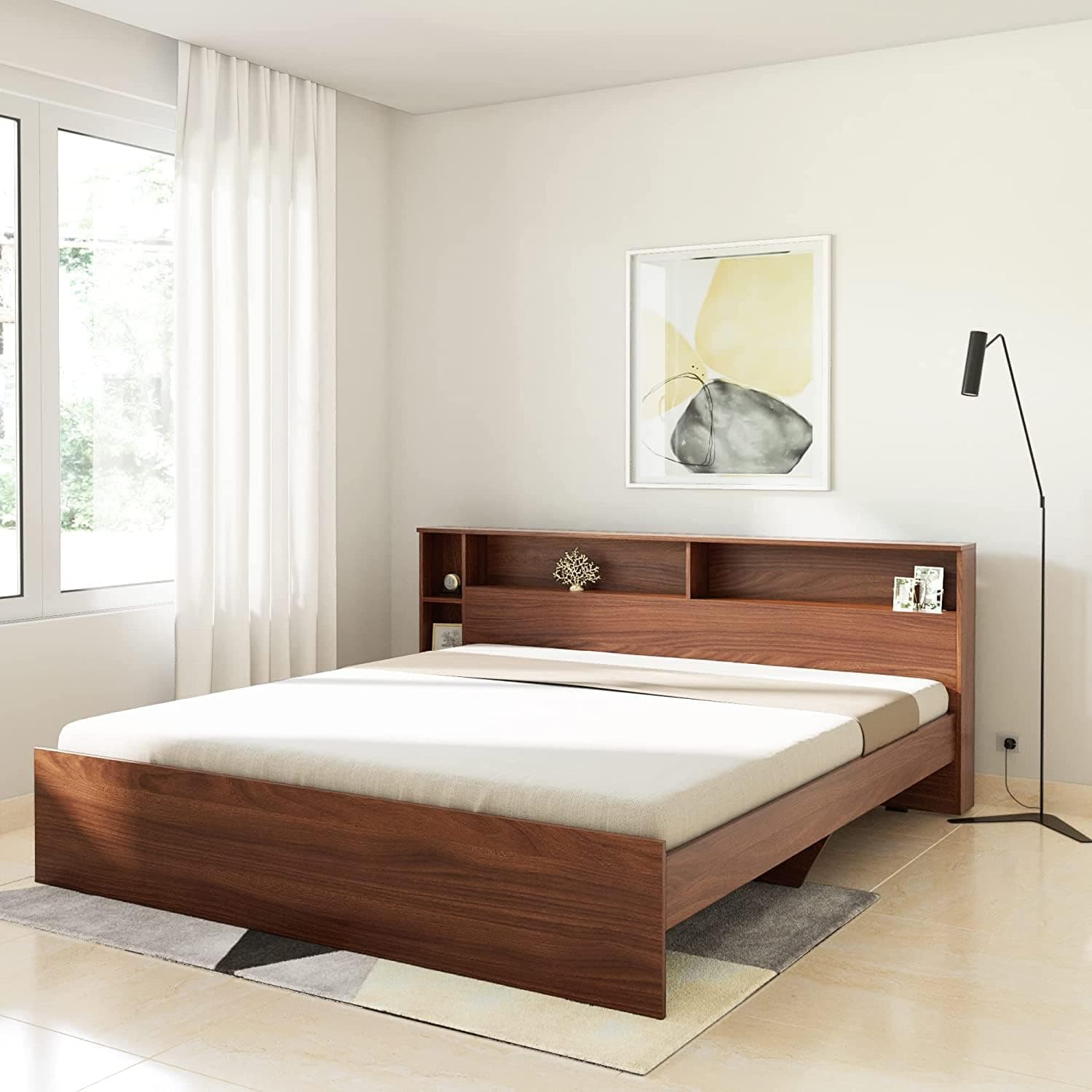 Amazon Brand - Solimo Kenora Engineered Wood King Size Bed Without Storage (Asian Walnut)