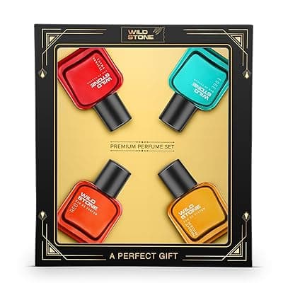 Wild Stone Gift Set for Men 4x30ml – Ultra Sensual, Edge, Night Rider &amp; Red | Long-Lasting Fragrance | Premium Gift Pack for Men | Travel-Friendly Mini Perfumes