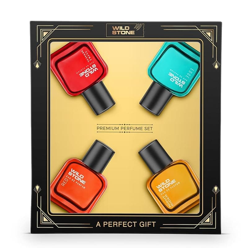 Wild Stone Gift Set for Men 4x30ml – Ultra Sensual, Edge, Night Rider &amp; Red | Long-Lasting Fragrance | Premium Gift Pack for Men | Travel-Friendly Mini Perfumes
