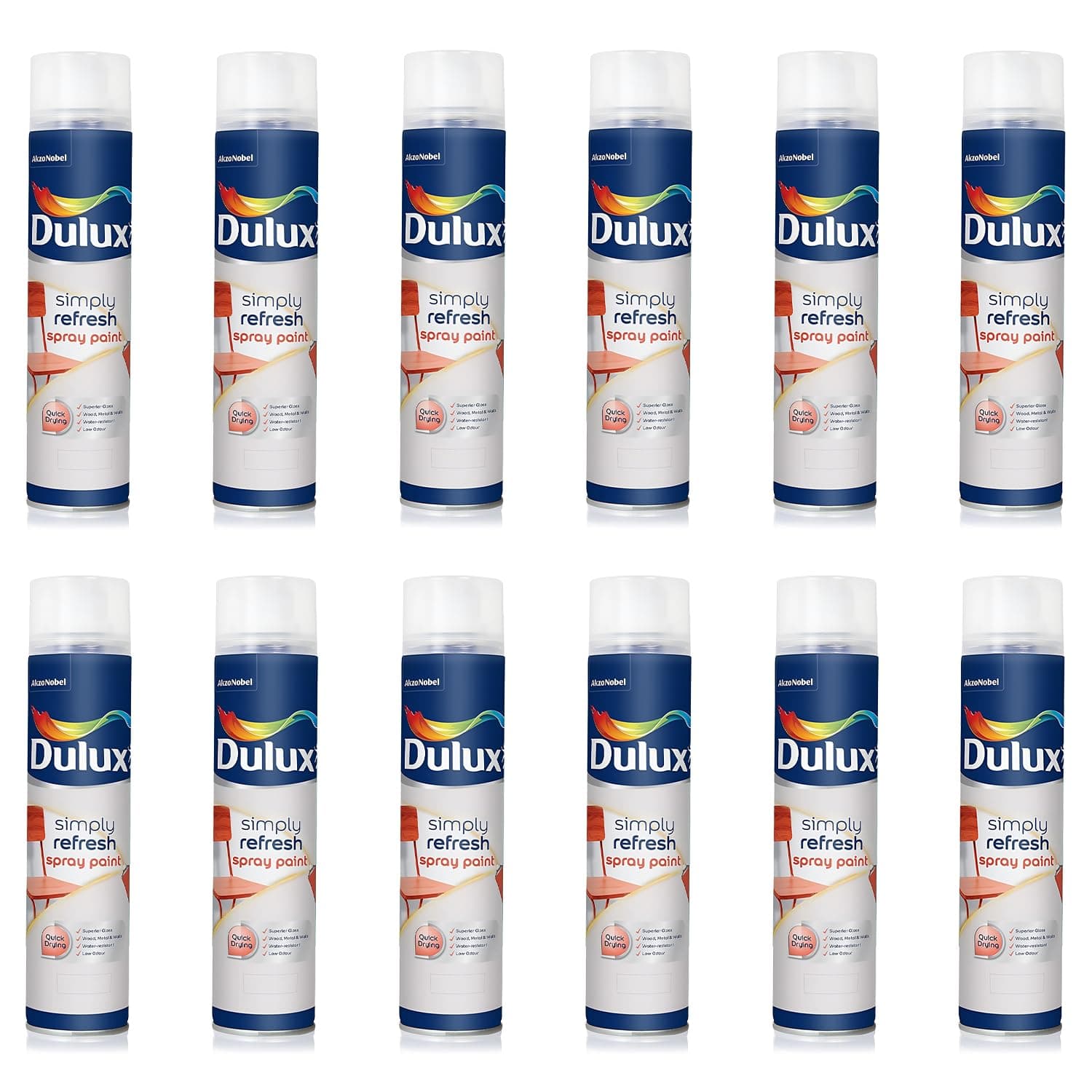 Dulux Simply Refresh Spray Paint | DIY, Quick Drying Gloss Finish for Metal, Wooden Furniture, Plastic, Walls, Cars & Bikes – 12 X 400ML (Gold)