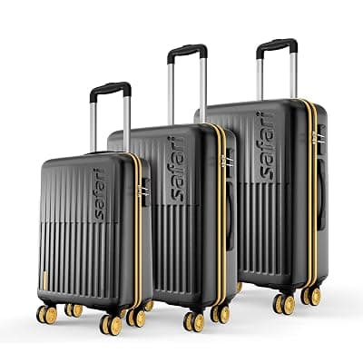 Safari Astra Neo 8 Wheels Set of 3 Trolley Bags, Hard Case Polycarbonate, 360 Degree Wheeling Carry on &amp; Check-in Luggage for Men &amp; Women, Suitcase for Travel, Trolley Bags for Travel, Black