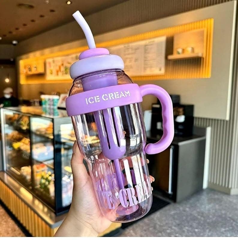 Water Bottle with Straw and Handle| Transparent Tumbler Ice Cream Insulated Bottle|Leak-Proof Sports and Gym Fitness Shaker Bottle|1300ML Tumbler for Outdoor Activities,Gym,Camping,Tea Infuser