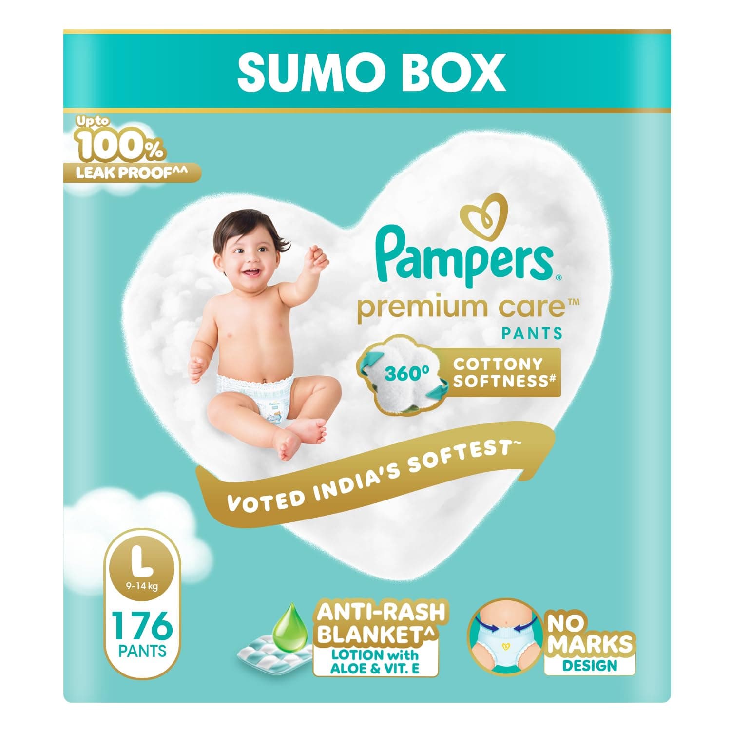 Pampers Premium Care | Pant Style, Large Size, 176 Count | 360 Cotton Softness Diaper |Anti Rash Diaper with Aloe Vera and 100% Leak Proof Protection | (88 Count, Pack of 2)