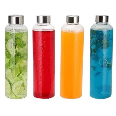 SIMPARTE Borosilicate GlassWater Bottles 500ml with Sleeve - Set of 3 | Easy to Clean, Leak-Proof, Freezer Safe | Stainless Steel Cap | Ideal for School, Gym, Office