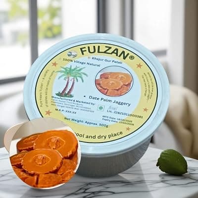 Fulzan Brand - Khajur Gur 500g from Kolkata | Patali Gur from West Bengal | 100% Natural & Pure Khejur Gur | Traditional Bengali Date Palm Jaggery – Premium Winter Delight | Plastic Container Pack