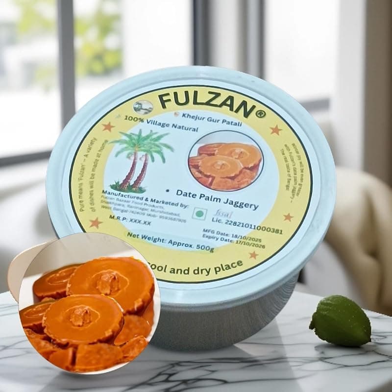 Fulzan Brand - Khajur Gur 500g from Kolkata | Patali Gur from West Bengal | 100% Natural & Pure Khejur Gur | Traditional Bengali Date Palm Jaggery – Premium Winter Delight | Plastic Container Pack