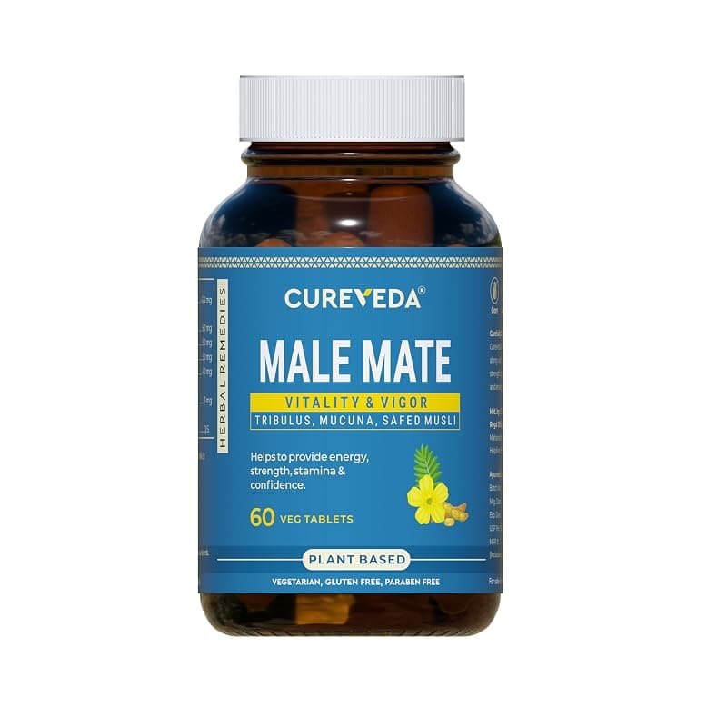 Cureveda Herbal Male Mate | Testosterone Support Supplement For Men | Tribulus, Mucuna, Safed Musli | 60 tab