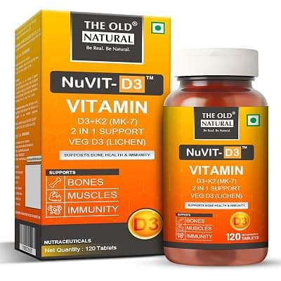 Nuvit-D3 Vitamin D3 K2 Supplement | Vitamin K2 MK7 To Support Bone & Heart Health | Veg D3 - Lichen - 120 Tablets