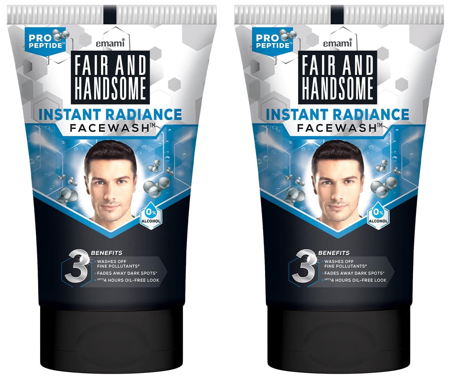 Fair and Handsome Instant Radiance Face Wash | Pro-Peptide | Instant Radiance| Washes of Fine Pollutants | Cooling Freshness | 100g (Pack of 2)