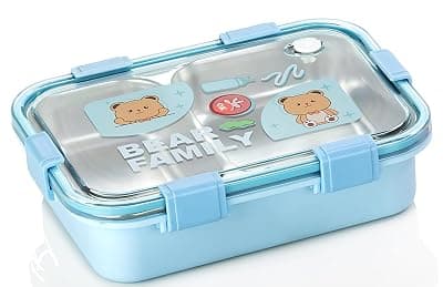 Clazkit Lunch Box 2 Compartment Leak-Proof BPA Free Stainless Steel, Lunch Box for Kids, Lunch Box for School & Office with a Fork, a Spoon and a Pair of Chopsticks (Blue)
