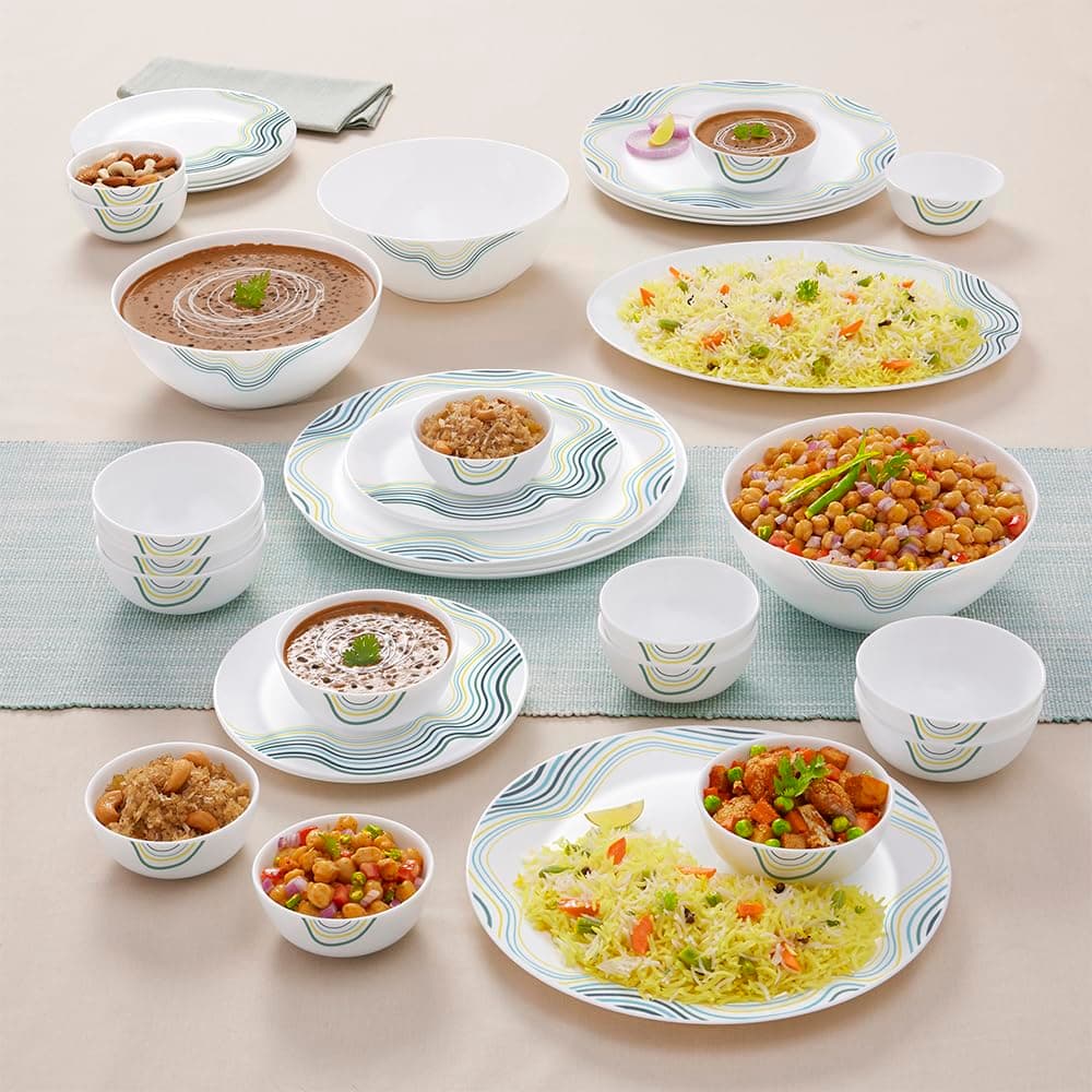 Larah By Borosil Moon Mia Dinner Set - 36 Pcs, Opal Glass Dinner Plates & Bowls Crockery Set for Dinning, White