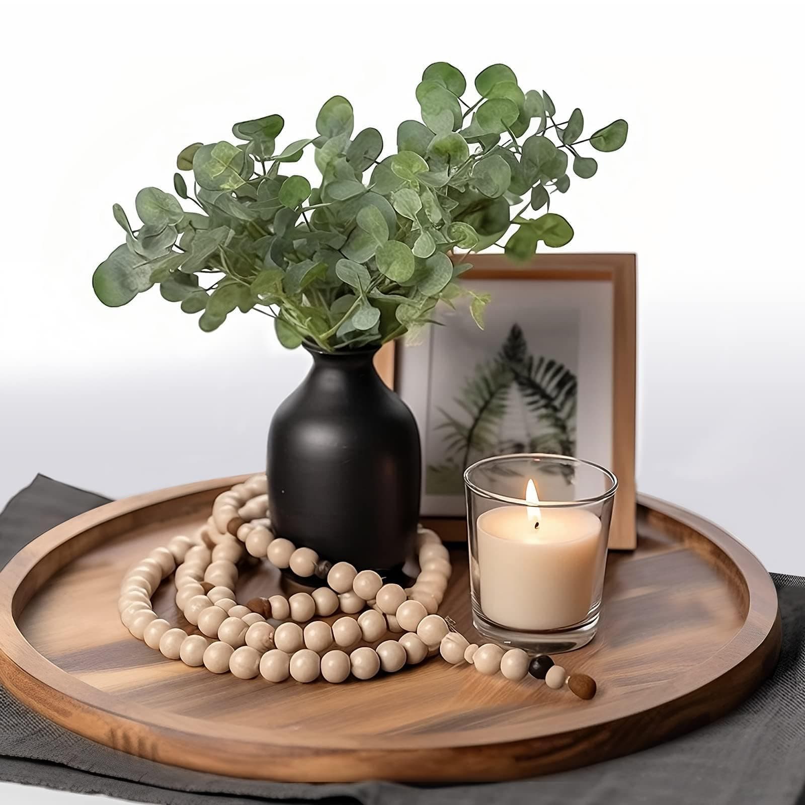 ELTNEGSA Round Acacia Wood Tray - Decorative Tray for Kitchen, Dining Room, Coffee Table & Home Decor