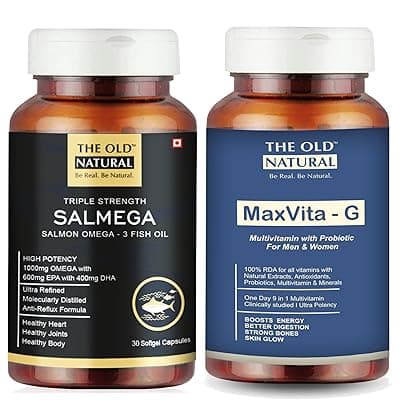 Multivitamin and Fish Oil Combo - Salmega Triple Strength Fish oil 30 Softgels and MaxvitaG Advanced Multivitamin 60 Tablets for Men
