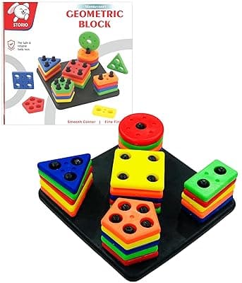 Storio Geometric Shape Sorter Toy for Kids | Educational Montessori Learning Blocks | Creative Stacking &amp; Sorting Activity Game | Multicolor Square Shape Puzzle Toy for Toddlers (3+ Years)