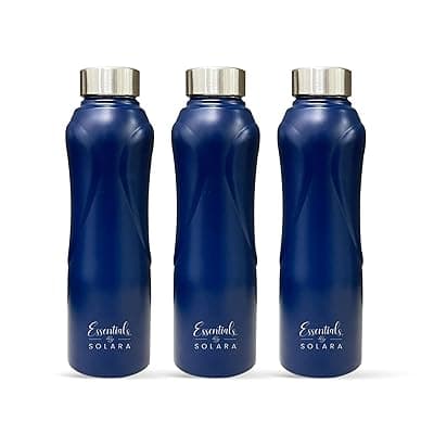 SOLARA Stainless Steel Water Bottle 1 Litre (Pack of 3), Dark Blue, Leak Proof, Single walled, Home &amp; Kitchen Bottle, Gym Bottle, Treking Bottle, Travel Bottles