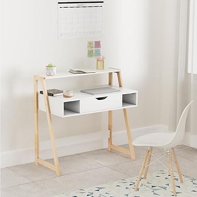 Amazon Brand - Solimo Ares Engineered Wood Computer Table and Study Desk (1 Drawer and 3 Shelves, White Finish)