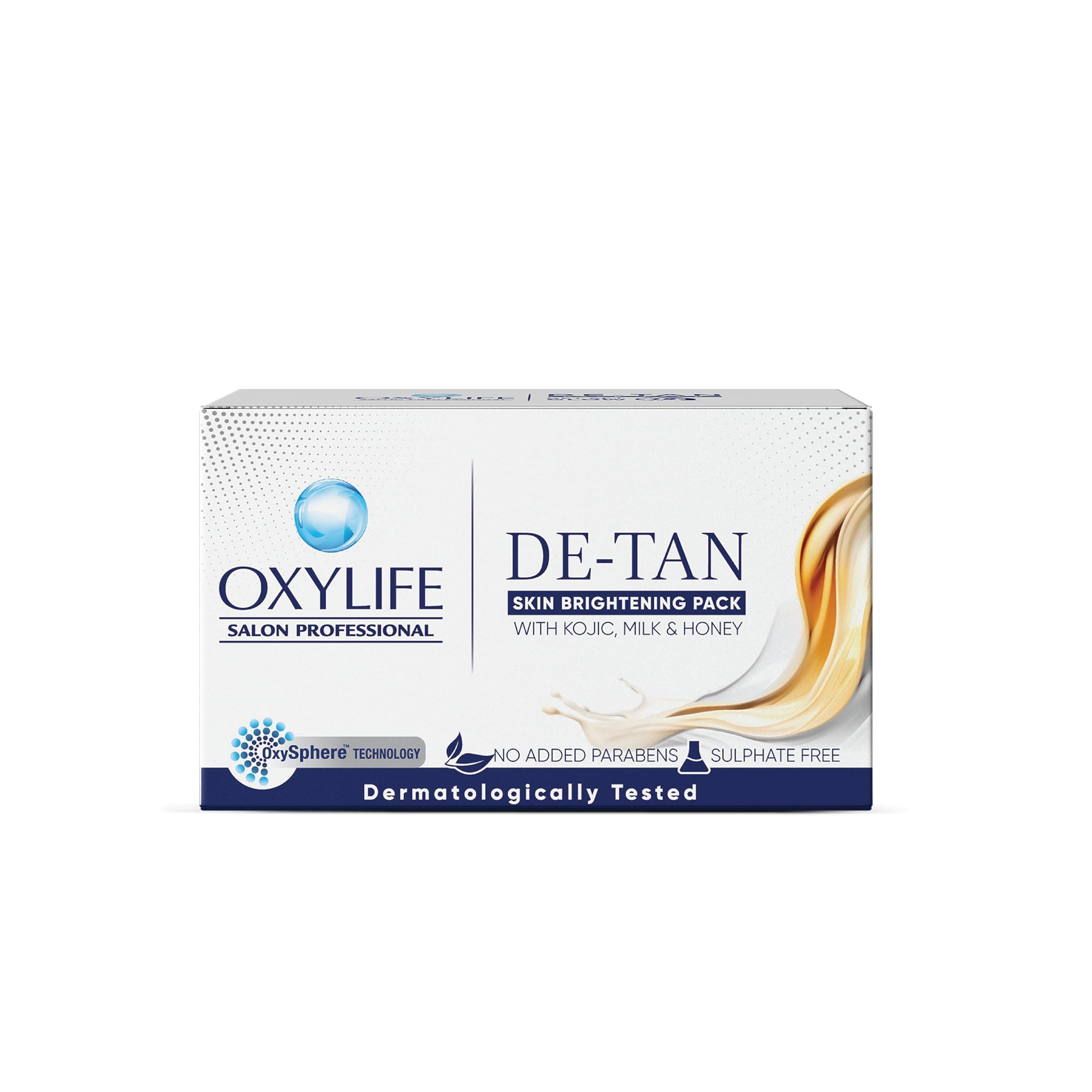 Oxylife Salon Professional De-Tan Pack - 12g x 4 (48g) | 15-Min Tan Removal Cream | With Kojic Acid, Milk & Honey | Suitable for Men & Women | Dermatologically Tested | Sulphate & Paraben Free
