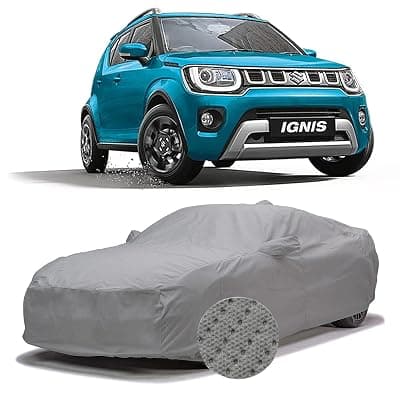 Sulfar 100% Waterproof Car Body Cover Compatible with Mirror for Maruti Suzuki Ignis (Triple Stitched, Full Bottom Elastic, Grey-TB)