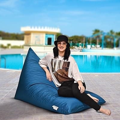 Amazon Brand - Solimo All Weather Water Resistant Triangle Bean Bag, Filled with Beans | Capacity: Upto 6 Ft 3 in Height, 120 Kg Weight | Teal Blue