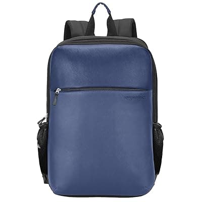 Amazon Basics Chairman 24L 4 Compartment Backpack|Padded Laptop Sleeve for 14" Devices |Water-Resistant Polyester &amp; Vegan Leather|Multiple Compartments &amp; Organizer|Trolley Handle Pass-Through (Blue)