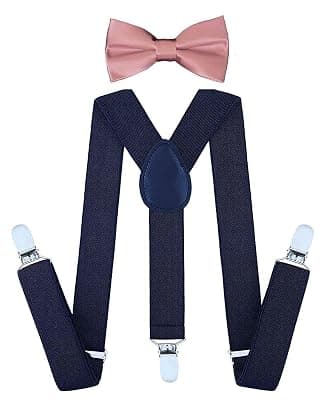 Suspenders and Bow Tie Set Kids Suspender Bow-tie Sets Adjustable Suspender Set for Boys and Girls- Navy blue Combo