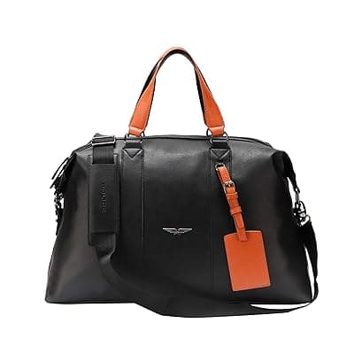 POLICE Warner Vegan Leather 30 LTR. Weekender Duffle Bag for Travel for Men and Women (Unisex) - Black/Tan