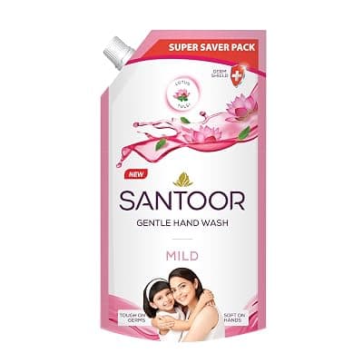 Santoor Mild Gentle Hand Wash 650ml with Goodness of Lotus & Tulsi| Rich Lathering Formula with Anti-Bacterial Properties| Soft on Hands| Soothes & Hydrates Skin