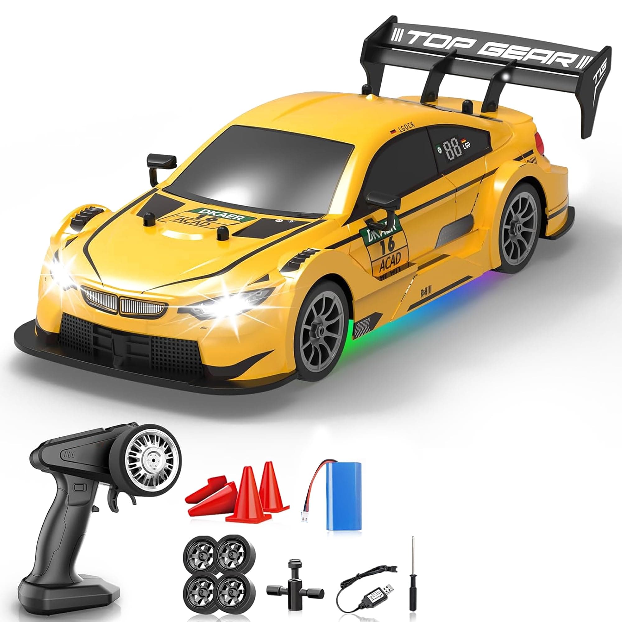 Zivvy Big Drift Racing RC Car Yellow | 2.4G Rechargeable Remote Control Drift Car with 150m Range, LED Lights & Music | High-Speed RC Racing Toy |Best Gift for Boys & Girls 2 3 4 5 6 7 8+ Years