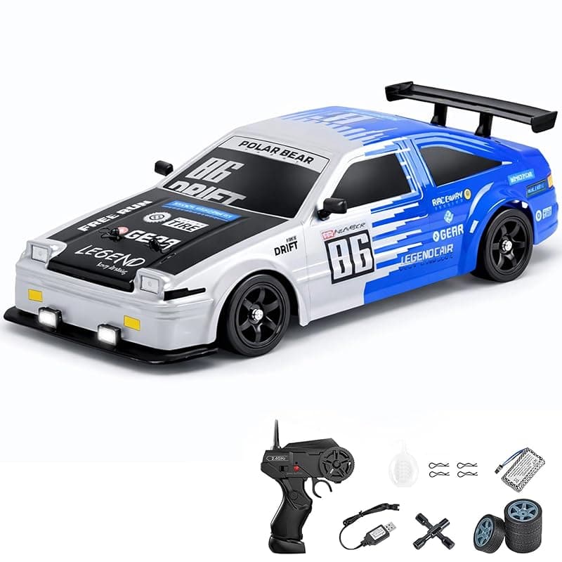Big Remote Control Car – Blue | 2.4G Drift Racing Car with 100 Meter Range, Smoke Effect, LED Lights & Music | Rechargeable RC Car Toy | Best Gift for Boys & Girls 2 3 4 5 6 7 8+ Years