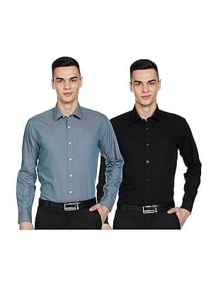 Amazon Brand - Symbol Men's Cotton Formal Shirt | Casual | Plain | Full Sleeve | Combo Pack of 2 - Regular Fit (Available in Plus Sizes)