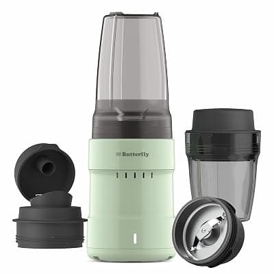 Butterfly Pestle Pro Blend Mixer Grinder | Smoothie Maker with 2 Tinted Inward Locking Jars | Inbuilt SS Base | 2-Leaf &amp; 4-Leaf Blades | Easy Sip &amp; Store Lids | 400W