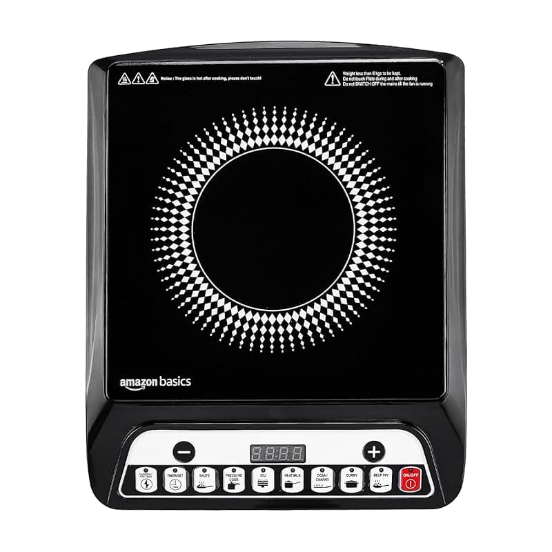 Amazon Basics 1600W Induction Cooktop | 7 Pre-Set Cooking Menus | LED Display | Smart Push Buttons I Energy Efficient, Auto Cut-off, 20A IGBT &amp; 4KV Surge Protection I Black