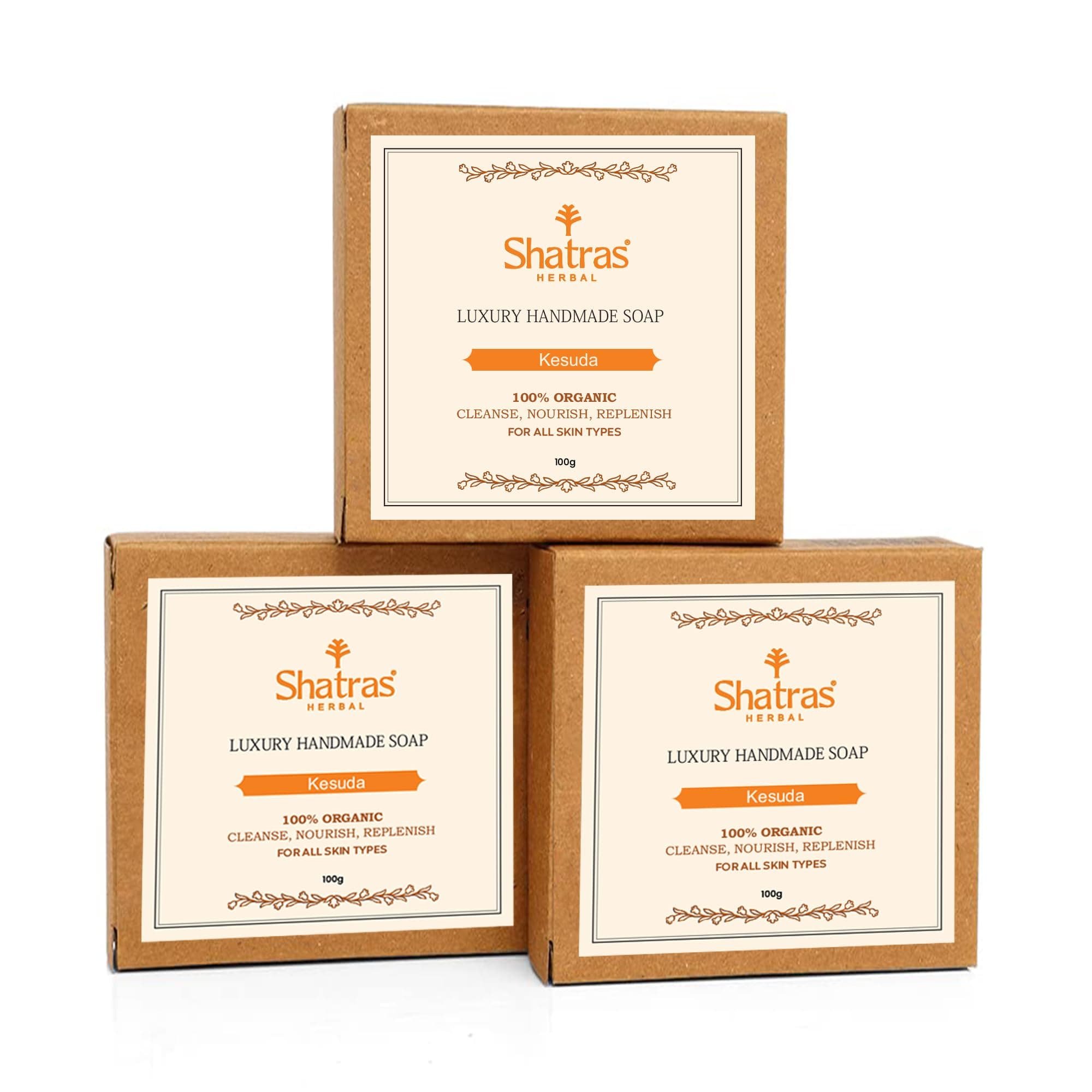 Shatras Ayurvedic Handmade Palash (Kesuda) Pure Divine Bathing Soap, Moisturize and Nourish the Skin, Summer Special, Paraben-Sulphate Free, Bathing Soap for Men Women-(Pack Of-3)