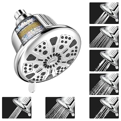 ALTON FLT40500, 5-Inch, 7-Function, 15-Stage Shower Filter for Hard Water | Bathroom Water Softener | Silver Shower Head Filter