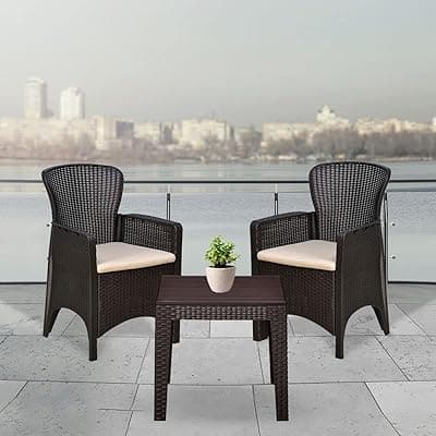 Nilkamal Breeze 2 Seater Balcony Sofa set with Square Center Table with Toughened Glass|Indoor & Outdoor Furniture|Patio Chair Two Seater, Perfect for Gardens,Restaurants,Terraces, Weathered Brown