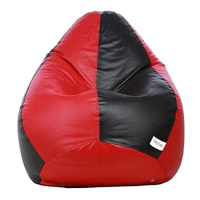 Sattva Classic XXL Bean Bag Filled with Beans | Dual Colour | Faux Leather Bean Bag Chair for Adults &amp; Kids | Comfortable Seating for Home, Bedroom, Living Room, Office – Black &amp; Red