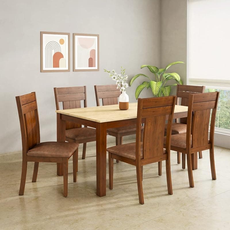 @home by Nilkamal Arnold Marble 6 Seater Dining Kit (Beige)