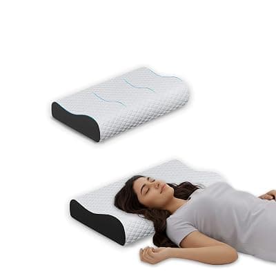 Orthopedic Memory Foam Pillow, Ergonomic Cervical Contour Breathable Design, Cooling Soft Cushion for Neck and Shoulder Support, Washable Cover, Dual Height 6cm & 9cm, Black