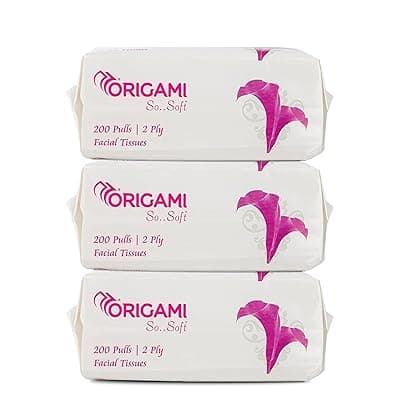Origami 2 Ply Facial Tissue Soft Pack | Car Tissue Pouch - Pack of 3 (200 Pulls Per Box, 600 Sheets)