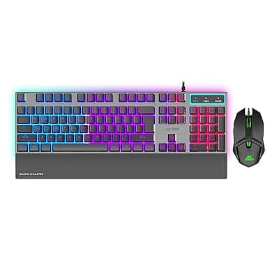 Ant Esports KM540 Gaming Keyboard and Mouse Combo,Rainbow Backlit LED Wired Keyboard with Wrist Rest,Programmable 7D OpticalMouse, 3600 DPI, Spill-Resistant, USB Plug &amp; Play for PC, Laptop,Mac – Black