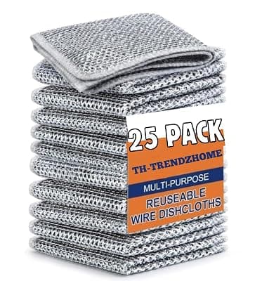 25 Pack Non-Scratch Wire Dishcloth, Steel Scrubber for Utensils Cleaning, Multipurpose Wet and Dry Cleaning Dish Wash Cloth Scrubber for Washing Dishes, Sinks, (25)