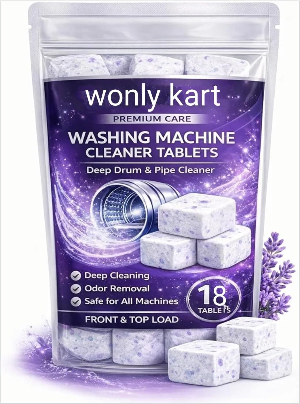 Washing Machine Cleaner Tablets (18 Tablets) | Drum & Pipe Deep Cleaner | Lavender Scent | Removes Odour, Limescale & Residue | For Front Load & Top Load Fully Automatic Washing Machines