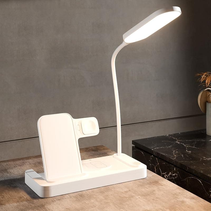 Lifelong 3-in-1 Wireless Charging LED Desk Lamp | Fast Charging for Smartphones, Smartwatches & Earbuds | Touch Control Study Lamp with 3 Brightness Modes & Eye-Caring Light for Home, Office & Bedroom