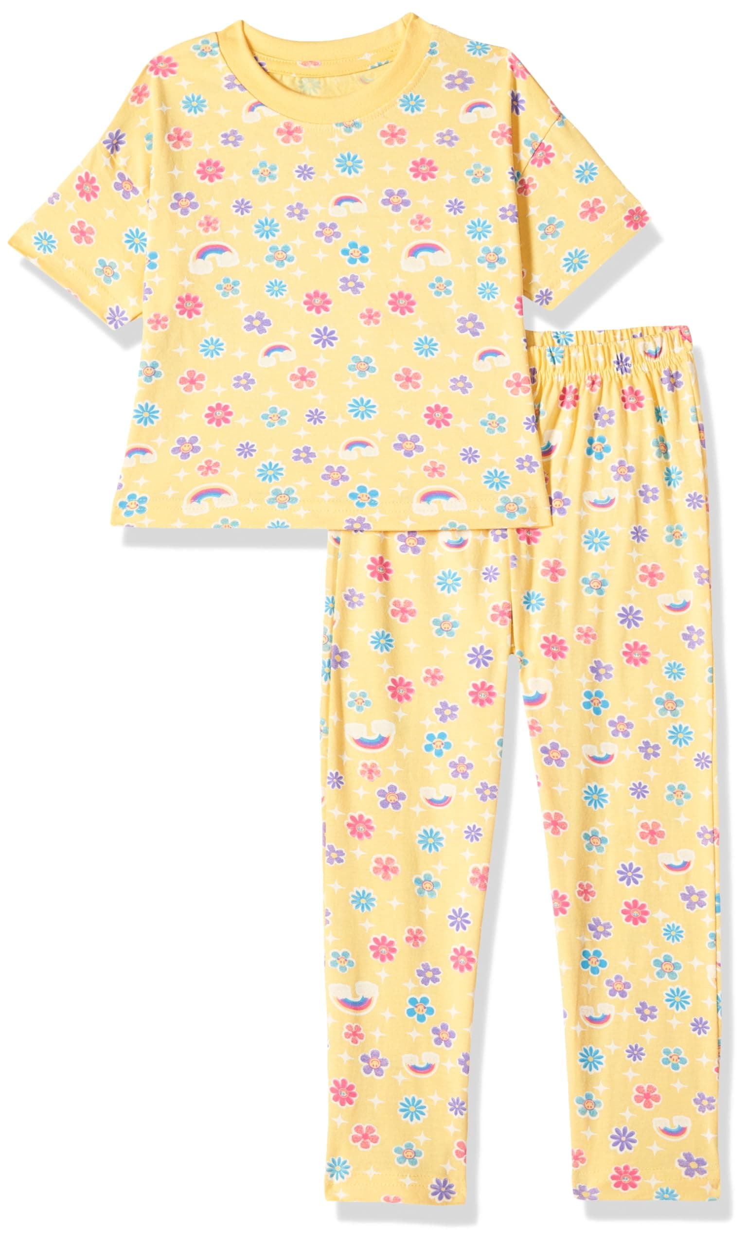 T2F Girls Cotton Printed Oversized Fit Crop Top and Pant Pajama Set
