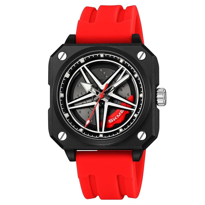 SKMEI Silicone Men’s Analog Quartz Sports Watch Waterproof &amp; Trendy Wheels Rolling Design 2362