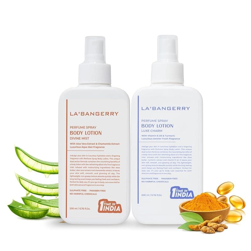 La'bangerry Perfume Spray Body Lotion Set, Divine Mist and Luxe Charm, Hydrating & Fragrant Combo 400ml Pack of 2