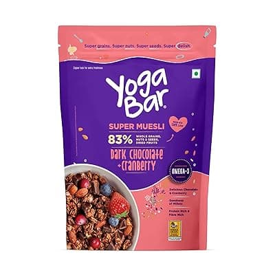 Yogabar Wholegrain Breakfast Muesli - Dark Chocolate and Cranberry, 700g (Super Saver Pack)