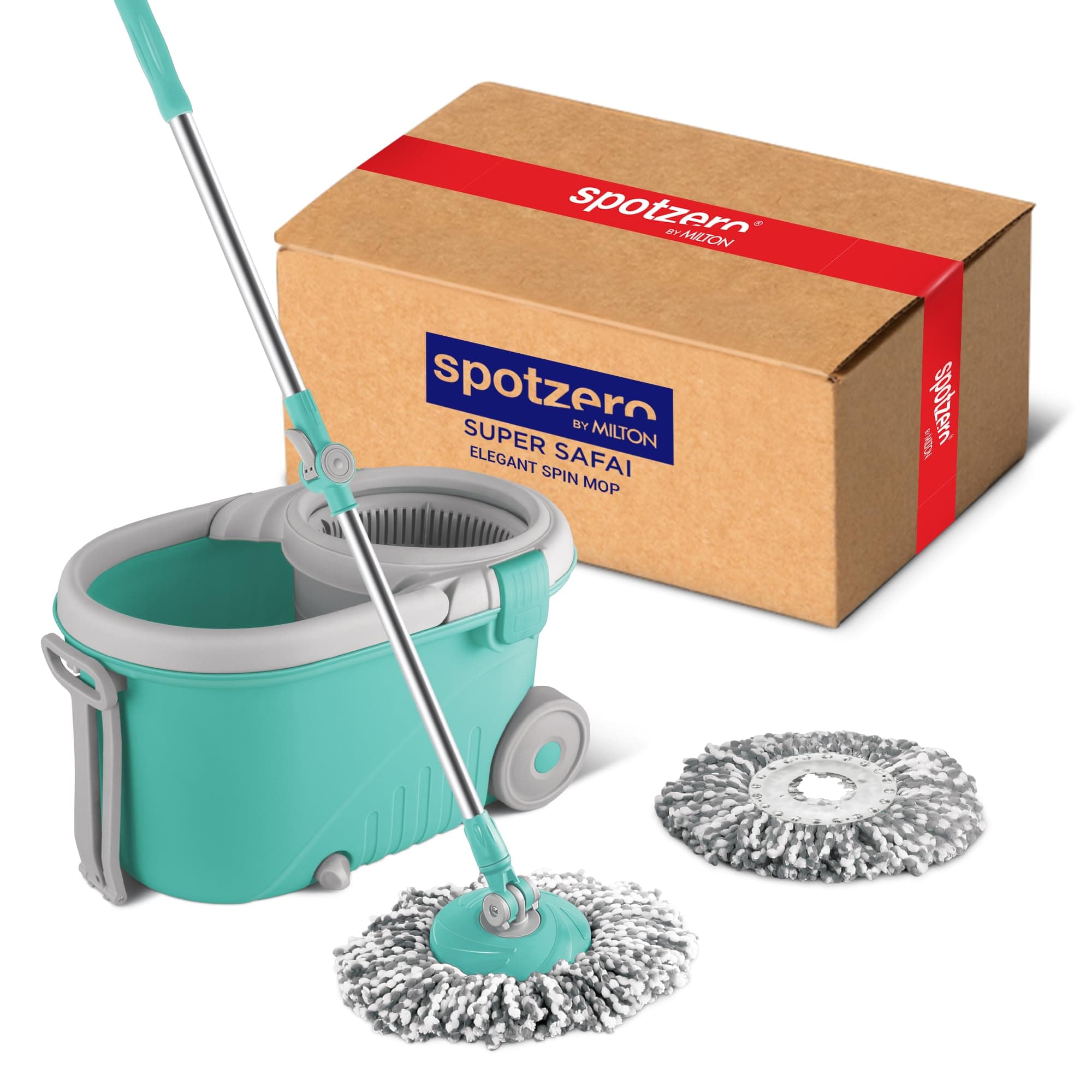Spotzero By Milton Elegant Spin Mop with Big Wheels (Aqua Green, Two Refills), Plastic…