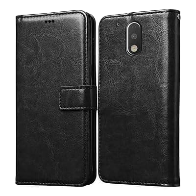 Amazon Brand- Solimo Flip for Motorola Moto G4 Plus (Leather_Black)